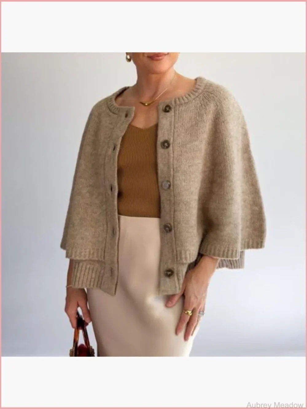 Round Neck Shawl Cardigan Sweater Casual Button Down Cropped Knit Cape Coat